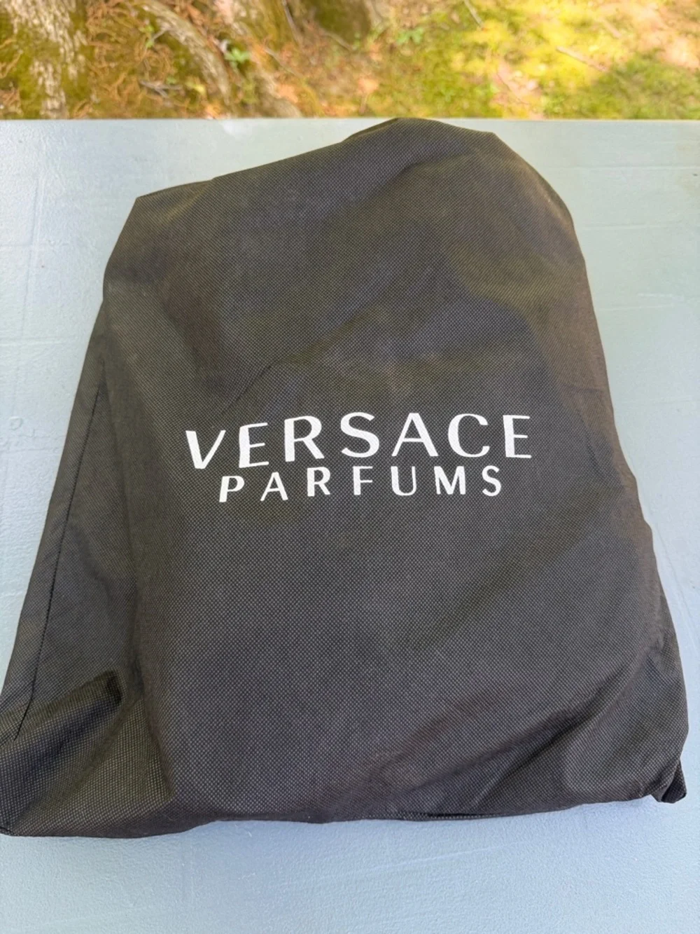 Versace Parfums Black Messenger Bag with Yellow Accents